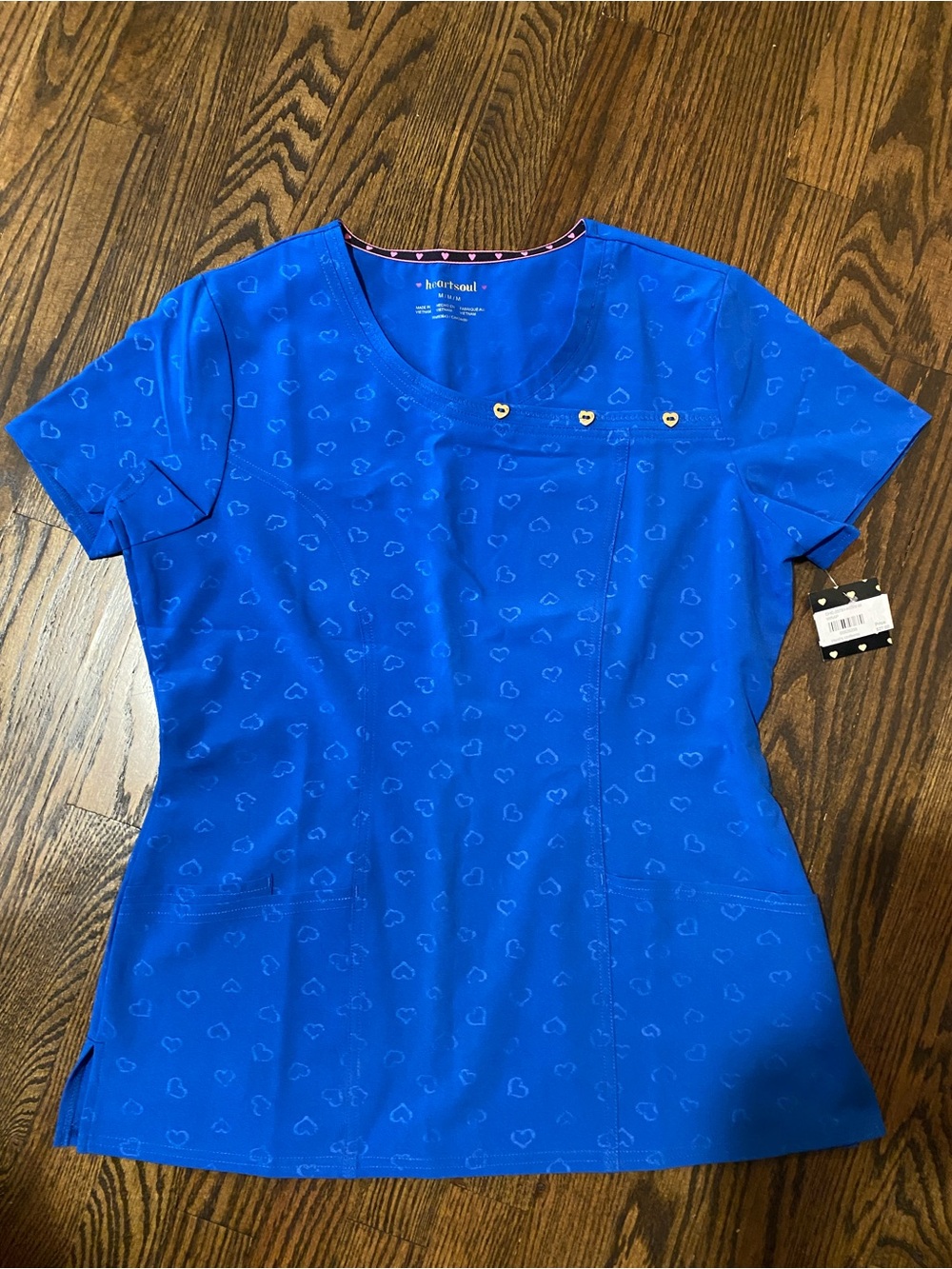 HeartSoul Blue Short-Sleeve Heart-Print Scrub Top